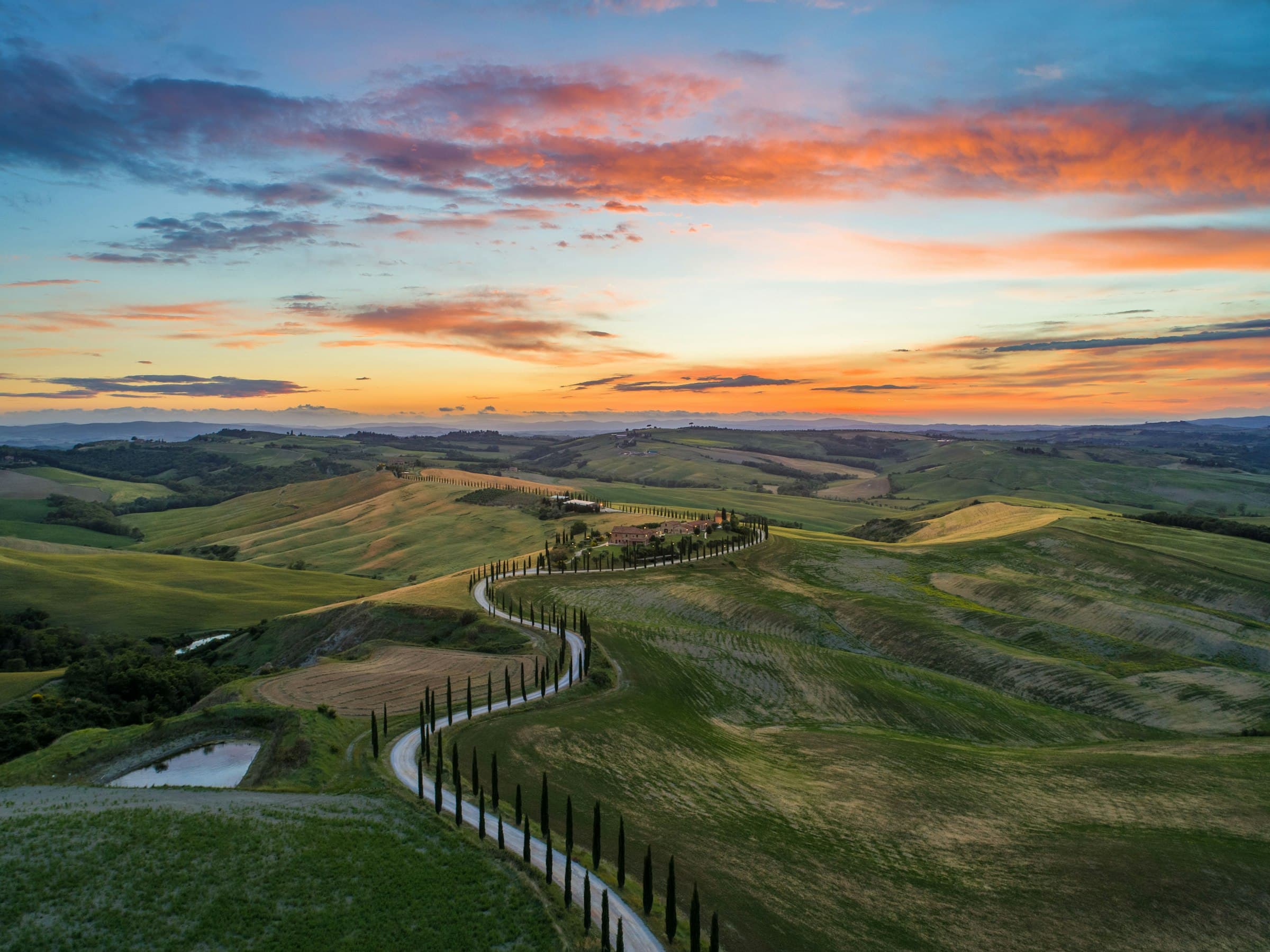 Tuscan road at golden hour